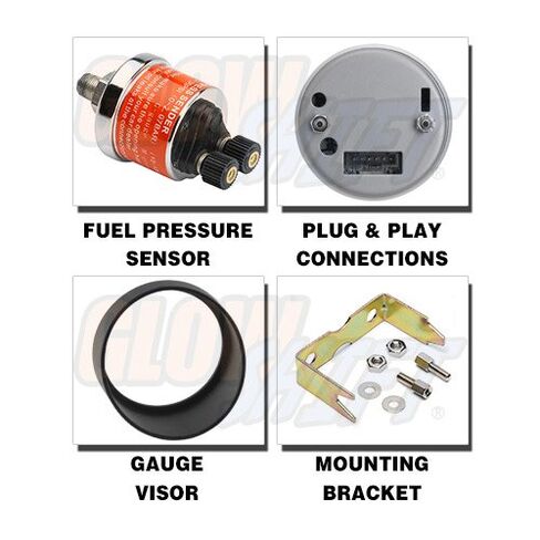 GlowShift Tinted Series 30 PSI Fuel Pressure Gauge Kit - Includes Sensor - White LED Backlit - Smoked Lens - for Diesel Truck - 2-1/16" 52mm in Saudi Arabia