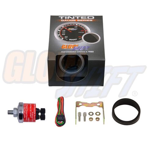 GlowShift Tinted Series 30 PSI Fuel Pressure Gauge Kit - Includes Sensor - White LED Backlit - Smoked Lens - for Diesel Truck - 2-1/16" 52mm in Saudi Arabia