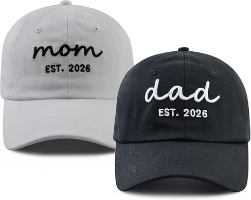 XacaYuerp 2PCS Dad and Mom EST 2026 Hats for Men Women, Funny Adjustable Cotton Embroidered New Parents Baseball Cap in Kuwait