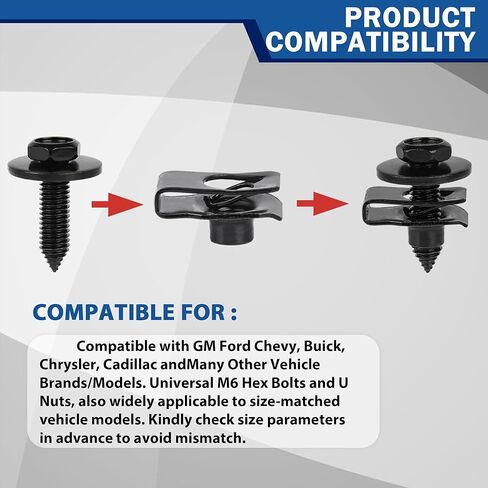 10Pcs M8-1.25 Extruded U Nuts Body Bolts Screw Kit Compatible for Buick Chrysler Cadillac GM Ford Chevy - Fender Bumper Radiator Hood Shield Panel 11500661 11503317 N623343-S2 11516150 in Saudi Arabia