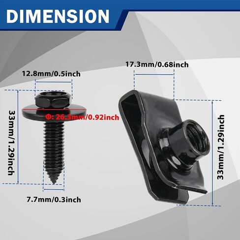 10Pcs M8-1.25 Extruded U Nuts Body Bolts Screw Kit Compatible for Buick Chrysler Cadillac GM Ford Chevy - Fender Bumper Radiator Hood Shield Panel 11500661 11503317 N623343-S2 11516150 in Saudi Arabia