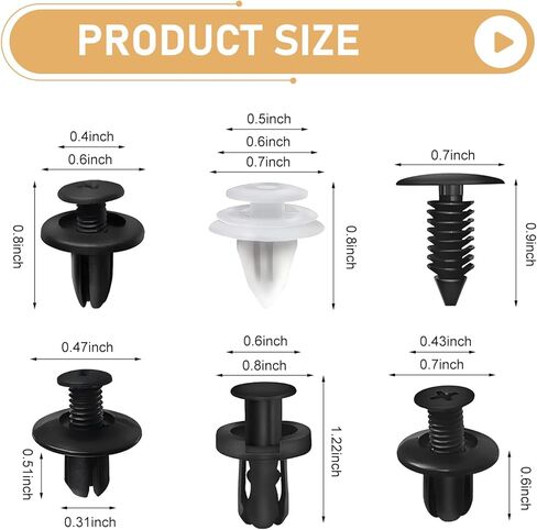100 PCS Car Bumper Bolt Fastener Set, Plastic Push Rivets, Automotive Body Trim Fixed Clip with Removal Tool, Universal Fastening Screw Replacement Kit (Black & White) in Kuwait