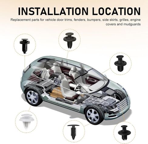 100 PCS Car Bumper Bolt Fastener Set, Plastic Push Rivets, Automotive Body Trim Fixed Clip with Removal Tool, Universal Fastening Screw Replacement Kit (Black & White) in Kuwait