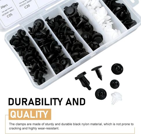 100 PCS Car Bumper Bolt Fastener Set, Plastic Push Rivets, Automotive Body Trim Fixed Clip with Removal Tool, Universal Fastening Screw Replacement Kit (Black & White) in Kuwait
