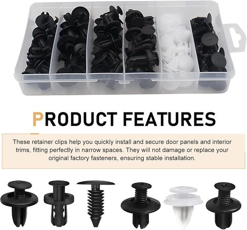 100 PCS Car Bumper Bolt Fastener Set, Plastic Push Rivets, Automotive Body Trim Fixed Clip with Removal Tool, Universal Fastening Screw Replacement Kit (Black & White) in Kuwait