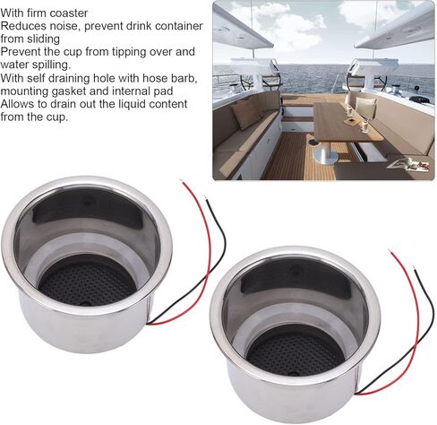 2Pcs DC 12V LED Cup Holder Rustproof 304 Stainless Steel LED Drink Holder with Draining Hole for Marine Boat Car (Green LED) in Saudi Arabia