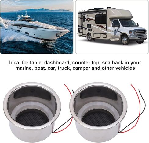 2Pcs DC 12V LED Cup Holder Rustproof 304 Stainless Steel LED Drink Holder with Draining Hole for Marine Boat Car (Green LED) in Saudi Arabia