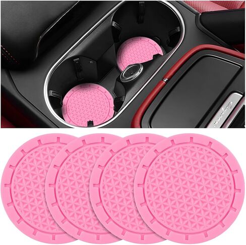 Car Cup Holder Coasters, 2 PCS Waterproof Non-Slip Sift Spill Proof Vehicle Cup Pad, Removable Recessed Automotive Interior Accessories, Universal for SUV RV Truck (Pink) in Kuwait