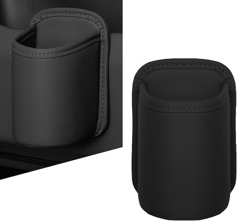 Cup Holder for Car, Back&Front Car Door Cup Holder, Extra Water Coffee Bottle Hanging for Door Pocket Front seat, Universal PU Leather Trash Can Organizer Interior Accessories (Black) in Kuwait
