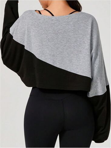 SweatyRocks Women's Color Block Wide Long Sleeve Sweatshirts Casual Crew Neck Loose Crop Pullover Tops in Saudi Arabia