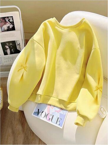 SHENHE Women's Crewneck Sweatshirt Bow Letter Embroidered Fall Sweatshirt Pullover in Saudi Arabia