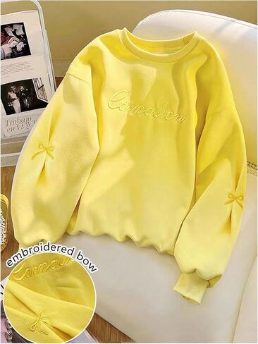 SHENHE Women's Crewneck Sweatshirt Bow Letter Embroidered Fall Sweatshirt Pullover in Saudi Arabia