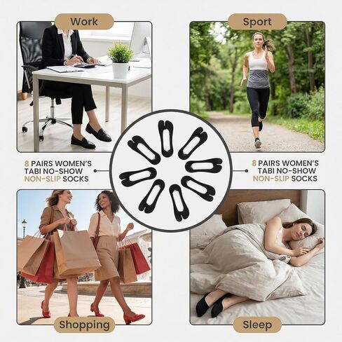 8 Pairs Tabi Socks Women, No Show Japanese Non Slip Low Cut Split Toe Tabby Socks in Kuwait