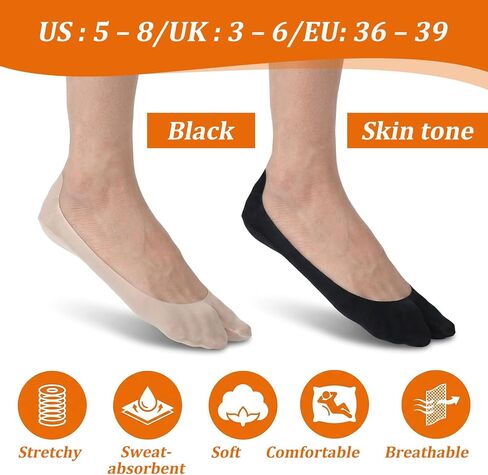 Tabi Socks for Women, 4 Pairs Ice Silk No Show Flip Flop Socks, 2 Black+2 Flesh Color Japan Split Toe Non Slip Low Cut Sock With Anti-Slip Rubber Strips for Loafers Sandals Sneaker in Kuwait