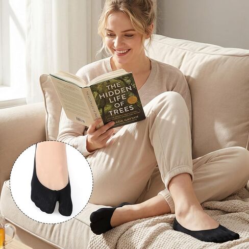 Tabi Socks for Women, 4 Pairs Ice Silk No Show Flip Flop Socks, 2 Black+2 Flesh Color Japan Split Toe Non Slip Low Cut Sock With Anti-Slip Rubber Strips for Loafers Sandals Sneaker in Kuwait