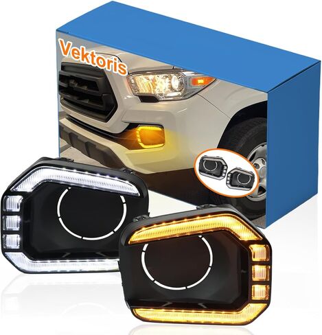 One Pair LED Front Bumper For Lights for 2016-2023 Toyota Tacoma SR/Limited/Trail Edition,LED Fog Lamp Bezel with White Daytime Running Light DRL, Amber Turn Siganl Light in Kuwait