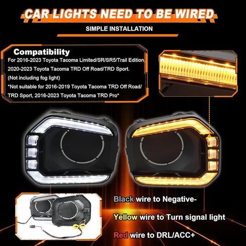 One Pair LED Front Bumper For Lights for 2016-2023 Toyota Tacoma SR/Limited/Trail Edition,LED Fog Lamp Bezel with White Daytime Running Light DRL, Amber Turn Siganl Light in Kuwait