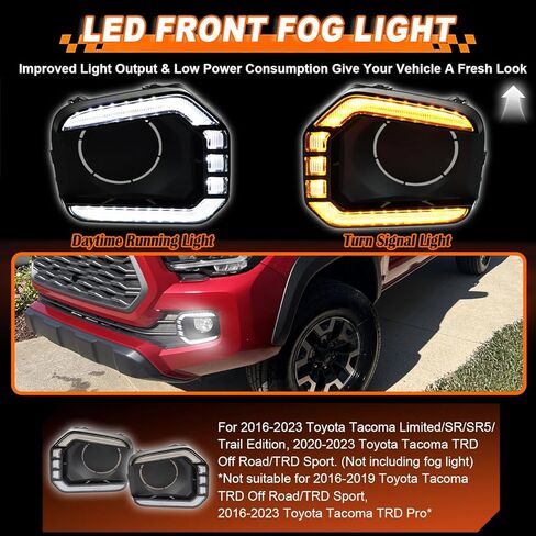 One Pair LED Front Bumper For Lights for 2016-2023 Toyota Tacoma SR/Limited/Trail Edition,LED Fog Lamp Bezel with White Daytime Running Light DRL, Amber Turn Siganl Light in Kuwait