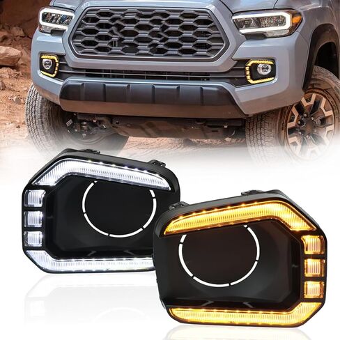 One Pair LED Front Bumper For Lights for 2016-2023 Toyota Tacoma SR/Limited/Trail Edition,LED Fog Lamp Bezel with White Daytime Running Light DRL, Amber Turn Siganl Light in Kuwait