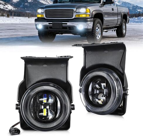 مصابيح الضباب LED OPP ULITE لسيارة GMC Sierra 1500 2500 3500 2003-2006، قابس ممتص الصدمات عالي التحمل N Play استبدال ضوء الضباب للقيادة، عبوة من قطعتين، أسود in Kuwait
