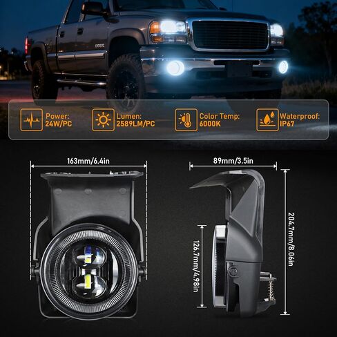 مصابيح الضباب LED OPP ULITE لسيارة GMC Sierra 1500 2500 3500 2003-2006، قابس ممتص الصدمات عالي التحمل N Play استبدال ضوء الضباب للقيادة، عبوة من قطعتين، أسود in Kuwait