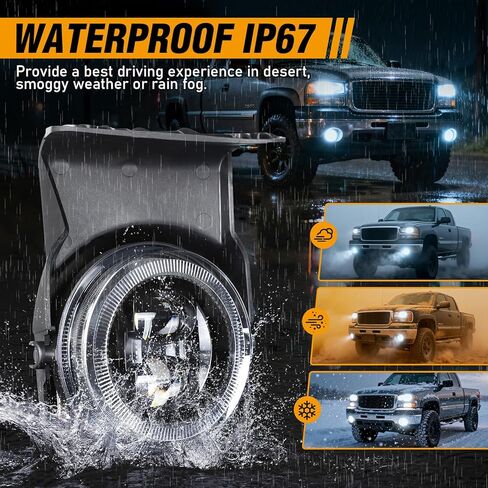 مصابيح الضباب LED OPP ULITE لسيارة GMC Sierra 1500 2500 3500 2003-2006، قابس ممتص الصدمات عالي التحمل N Play استبدال ضوء الضباب للقيادة، عبوة من قطعتين، أسود in Kuwait