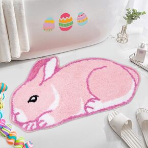 سجادة حمام عيد الفصح - سجادة حمام أرنب وردي، سجادة حمام عيد الفصح ناعمة وذات قدرة على الامتصاص، ديكور حفلات عيد الفصح، سجادة لطيفة غير قابلة للانزلاق لغرفة نوم الاستحمام (وردي، 30 بوصة × 17 بوصة) in Kuwait