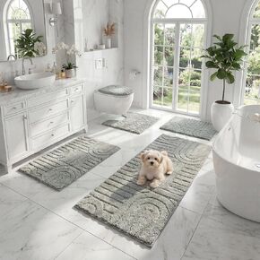 Homcomoda Bathroom Rugs Sets 5 Piece, Soft Absorbent Microfiber Bath Mats and U-Shaped Contour Toilet Rug, Non Slip Bath Rugs Machine Washable Shaggy Bath Room Floor Mats, Grey in Kuwait