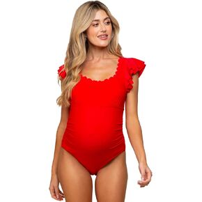 PinkBlush Scalloped Neck Ruffle Shoulder Maternity One-Piece Swimsuit in Kuwait