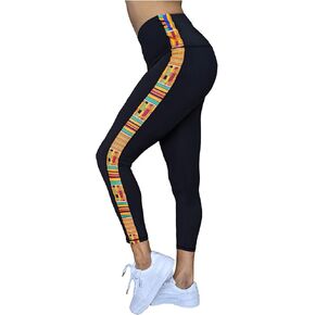 Dupsie's Washoge Accrah Women's High Waist Yoga Tights/Pants Workout Leggings with Kente African Print Strip (XS-2X) in Kuwait