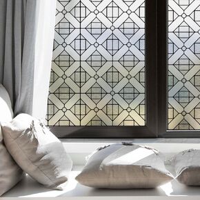 Original Hand-Drawn Leaded Glass Window Privacy Film for Bathroom, 16.93"x84.65", Chapel Frame in Kuwait