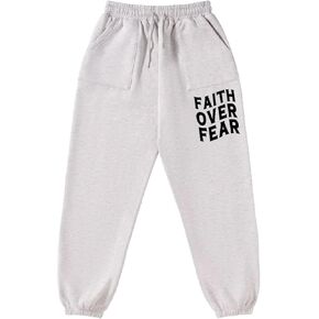 Fleece Sweatpants for Mens Women Winter Lined Graphic Pants Faith Over Fear in Kuwait
