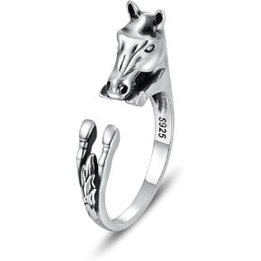 925 Sterling Silver Horse Ring Adjustable Horse Head Wrap Ring for Women Animal Hug Ring Equestrian Jewelry Gift for Horse Lovers in Saudi Arabia