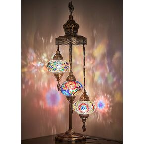 DEMMEX Turkish Moroccan Mosaic Floor & Table Lamp – Handmade Boho Tiffany-Style Light with 3 Large 7" Globes, Artisan Decor, 37" (95cm) Tall, Antique Brass Finish, North American Use (Customizable) in Kuwait