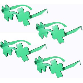 4 Pairs St. Patricks Day Glasses Bulk, Shamrock Sunglasses for Adults Kids, Green Four Leaf Clover Eyewear for Irish Party Favors Costume Accessories in Saudi Arabia