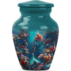 Mermaid Kingdom - Funeral Urns - Cremation Burial Urns - 10 Inch - Large with Velvet Bag - Burial Urns for Ashes - Urn Human Ash Adult Man - Ash Urns for Humans - Decorative Urns for Ashes in Kuwait
