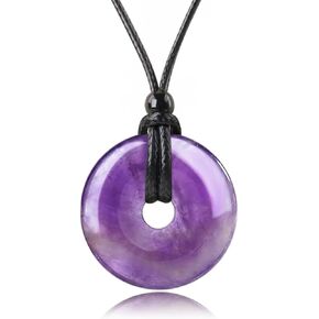 اليدوية الكريستال الطبيعي قلادة قلادة لاكي عملة الأحجار الكريمة قلادة دونات Pendnat مع كريستال الشفاء قابل للتعديل للرجال in Kuwait