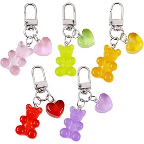 Tizee 5-Pack Colorful Gummy Bear Keychain with Heart Pendant - Creative Bag Charm for Car Keys, Cellphones, Backpacks, Resin Animal Shaped Decor Accessory in Kuwait