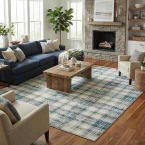 Modern Plaid Area Rug 5x7 Washable Rugs for Living Room Non Slip Low Pile Non-Shedding Carpet Soft Thin Neutral Indoor Foldable Checkered Rugs for Bedroom Nursery Office Dorm Beige in Kuwait
