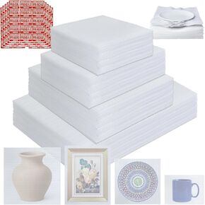 350 Pcs Dish Packing Supplies for Moving, 250 Cushion Foam Pouches(4 Sizes 16x12'',12x12'',12x8'',8x8'') and Foam Sheets(12x12'') with 100 Fragile Stickers for Packing,Storage,Shipping in Kuwait