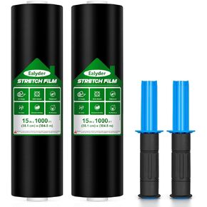 Stretch Wrap Film Roll 80 Gauge 15 Inch x 1000 ft, Industrial Clear Strength Wrap with Plastic Handle for Packing, Shipping, Moving & Pallet Bundling, Transparent in Kuwait