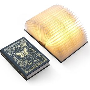 ضوء كتاب ماجيك تروث - مصباح كتاب LED قابل لإعادة الشحن لديكور المنزل، هدية مثالية لعيد الميلاد ودودة الكتب مع غطاء منقوش من رقائق الذهب، ضوء أبيض دافئ للترفيه والاسترخاء (أسود) in Kuwait