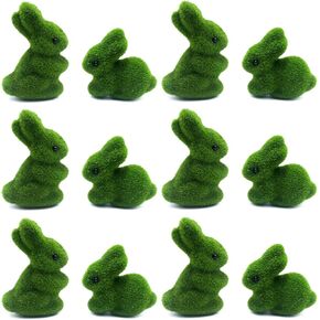 Moss Easter Bunny Home Decor, 12 Pcs Artificial Green Moss Rabbit for Easter Decoration, Small Flocked Bunny Figurines for Spring Table Decor (12) in Kuwait