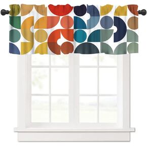 Mid Century Rainbow Valance, Vintage Colorful Rainbow Modern Abstract Geometric Art Print Blackout Short Window Curtain for Kids Bedroom Livingroom Kitchen, 54x18inch in Saudi Arabia