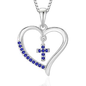 14K White Gold/Yellow Gold/Rose Gold Plated Necklace Sterling Silver Heart Cross Pendant Birthstone Religious Jewelry for Women in Kuwait