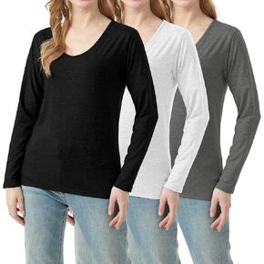 3 Pack Women's T-Shirts V Neck Long Sleeve Tops Loose Fit Casual Basic Outfits Trendy Plain Soft Tees in Saudi Arabia