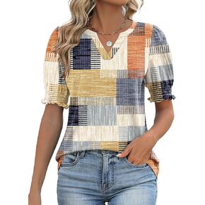 Rapbin Women's Puff Short Sleeve T Shirts V Neck Summer Tops Casual Fashion Blouses in Kuwait