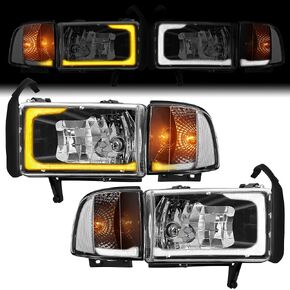 Teplo 300% Brighter W/Led Bulbs LED Sequential DRL Headlights Assembly Replacement for 1994-2001 Dodge Ram 1500/94-02 Dodge Ram Pickup 2500 3500 (Black Housing Clear Relfector-MT, LED Sequential DRL) in Kuwait
