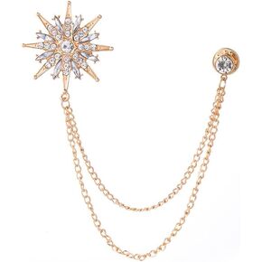 Starburst Crystal Rhinestone Brooch Pin For Women Statement Double Layer Draped Chain Lapel Collar Jacket Blazer Sweater Dress Accessories Detachable Pearl Stud Gold Silver Colors in Saudi Arabia