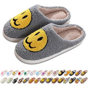 Women's Men's Retro Preppy Happy Face Slippers Comfy Warm Plush Slip-On House Slipper for Winter Indoor Soft Cushion Non-slip Fluffy Slides Slippers in Kuwait
